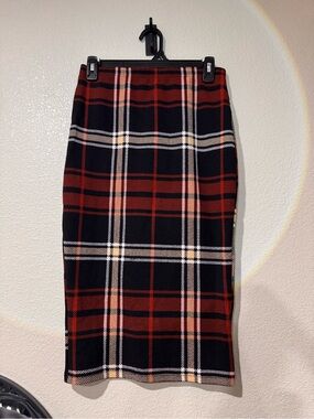 Red, Black and Cream Plaid Pencil Skirt